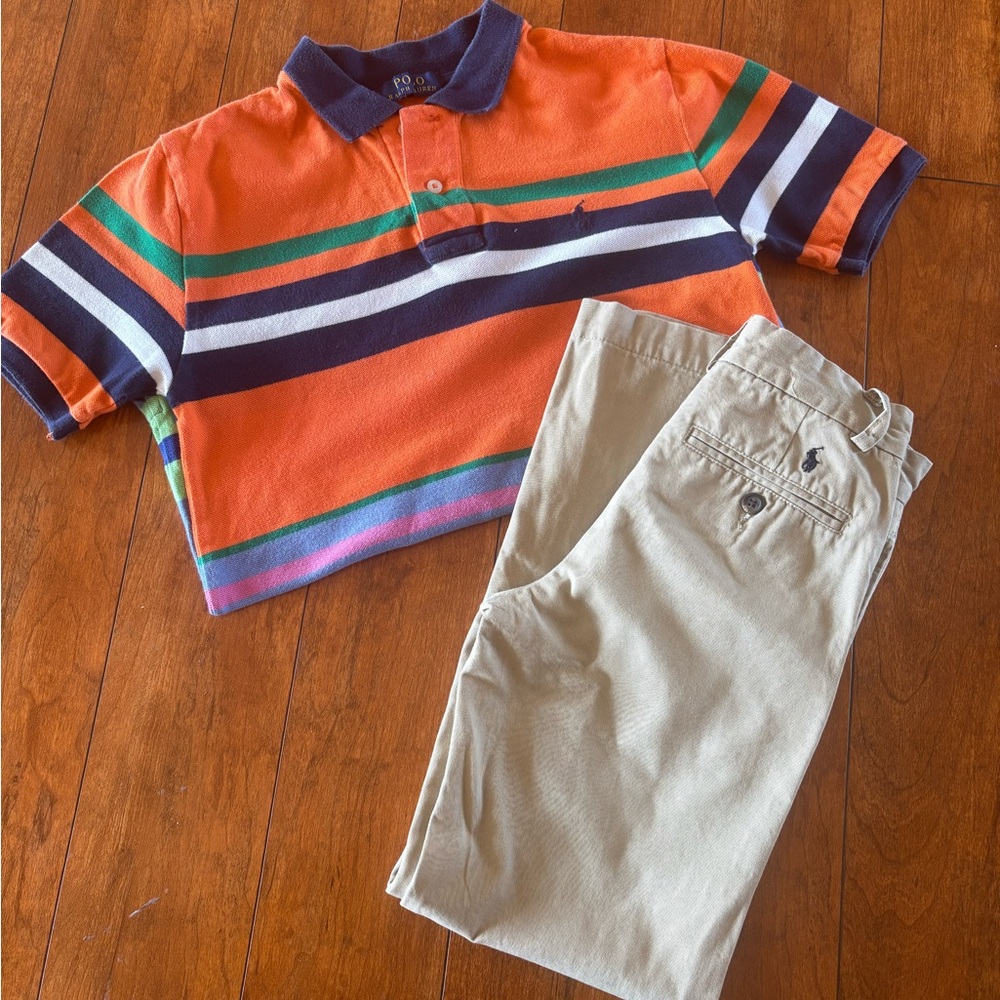 Polo by Ralph Lauren Orange Multicolor Striped Kids Polo